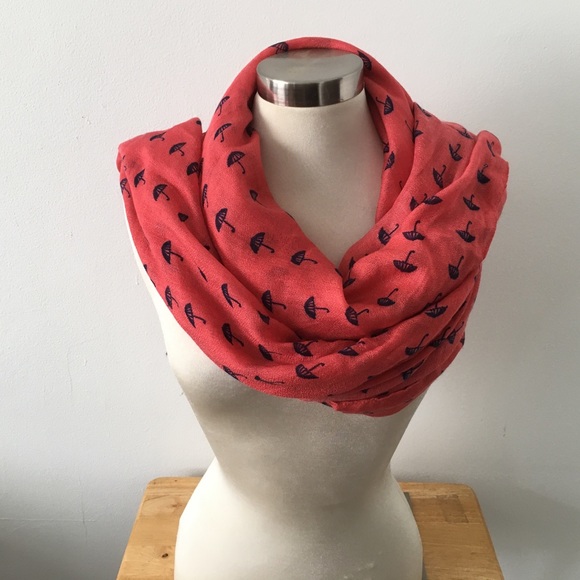 Orange & Blue Umbrella Print Tasseled Scarf 80x29 - Picture 2 of 4